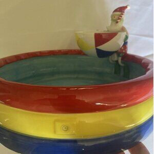Dept-56 Christmas Santa Chip & Dip Swimming Pool Ceramic Large Bowl 11"